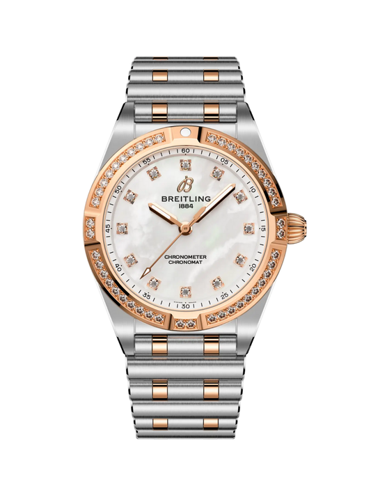Breitling Chronomat 28 with Steel & Rose Gold Bracelet, Diamond-set Case and White Mother of Pearl Dial