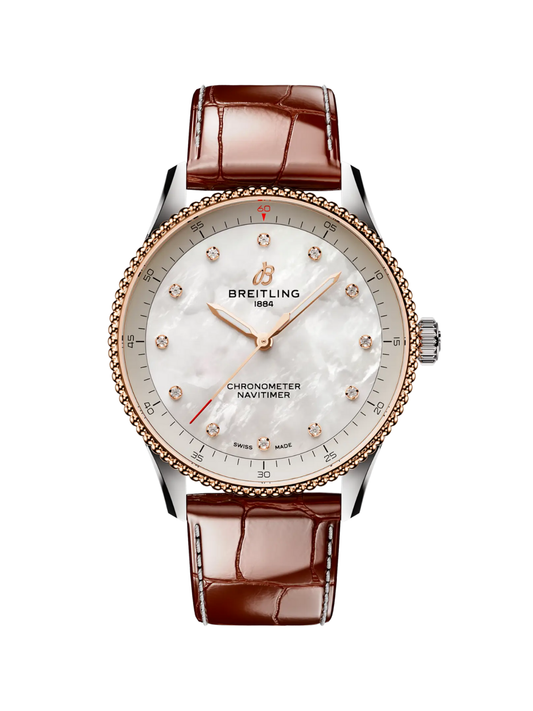 Breitling Navitimer 32 with Brown Leather Strap & White Mother of Pearl Dial