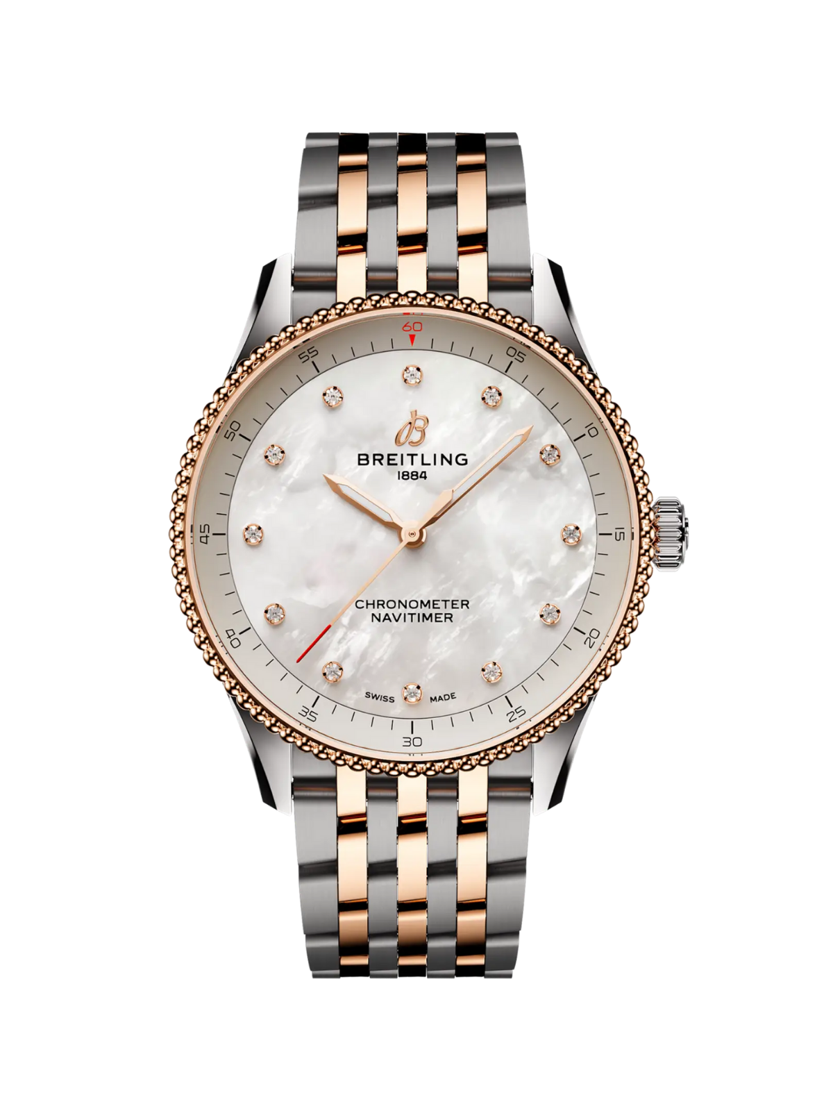 Breitling Navitimer 32 with Steel & Rose Gold Bracelet and White Mother of Pearl Dial