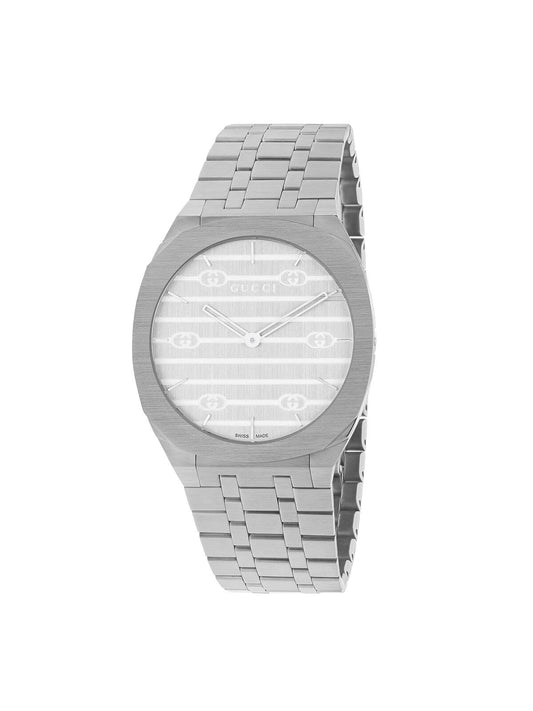 Ex-Display Gucci 25H 34mm with Steel Bracelet & Silver Dial