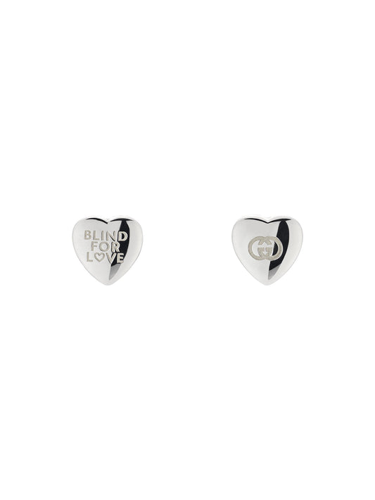 Gucci Blind for Love Silver Heart Stud Earrings
