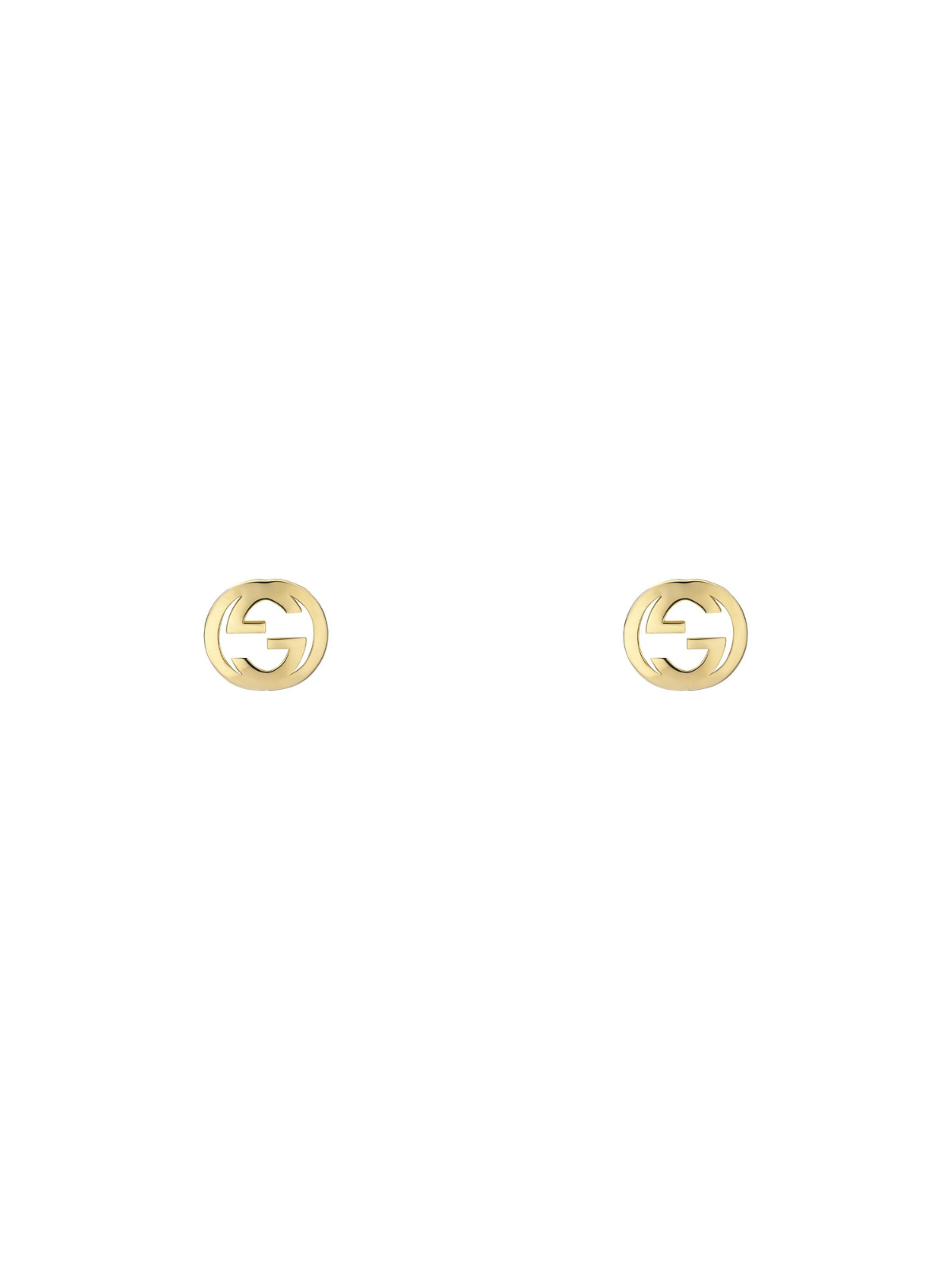 Gucci Interlocking yellow gold earrings on a white background.