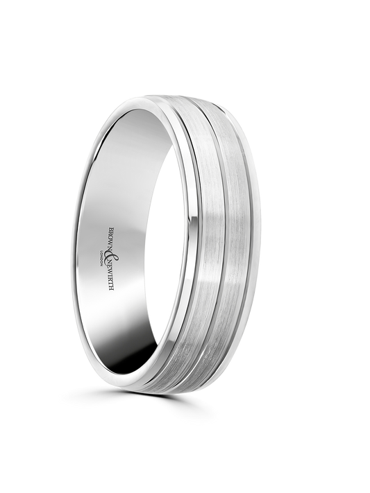 6mm 9ct White Gold Patterned Wedding Ring