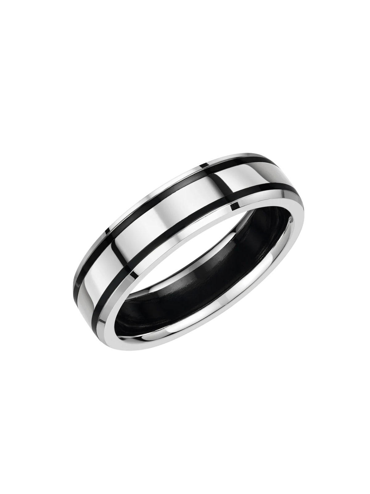Zedd 9ct White Gold & Zirconium 6mm Wedding Ring