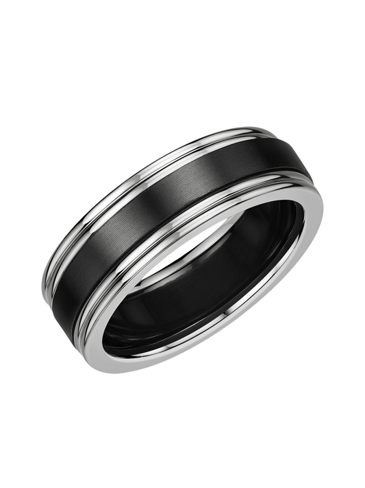 Zedd 9ct White Gold & Zirconium 7mm Wedding Ring