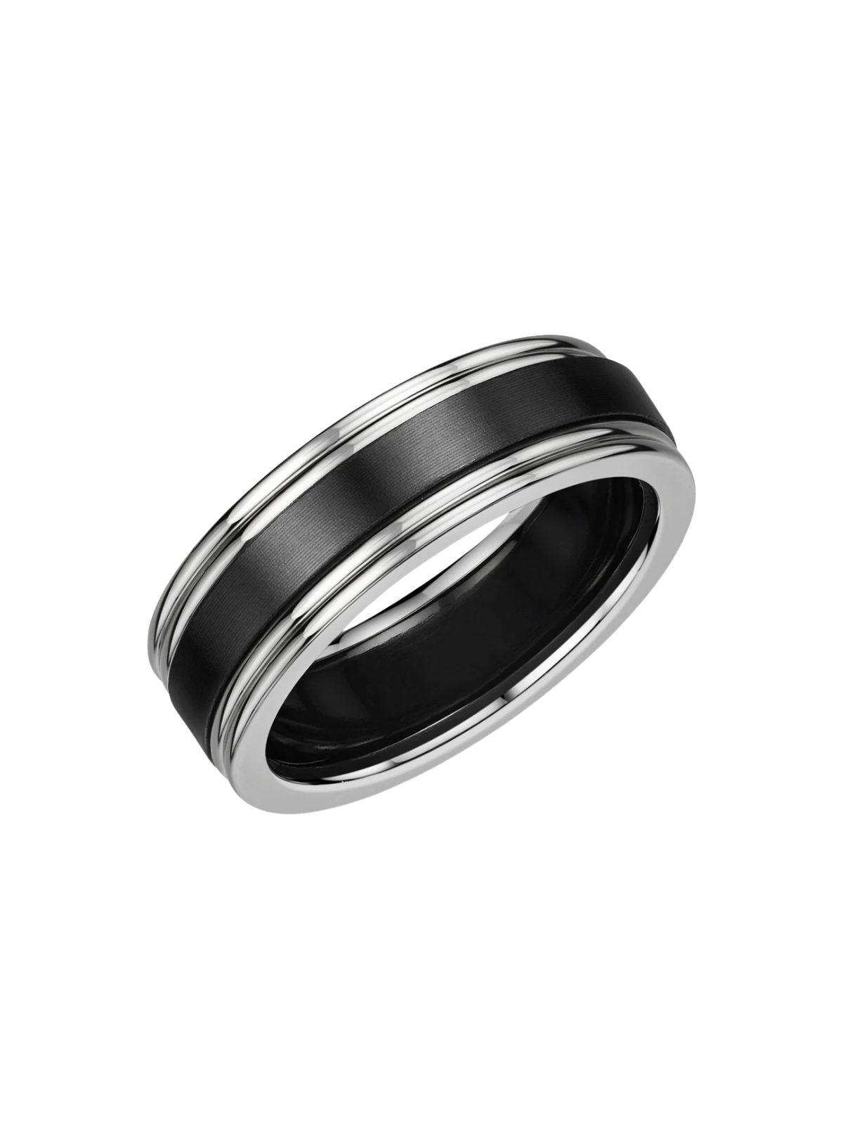 Zedd 9ct White Gold & Zirconium 7mm Wedding Ring