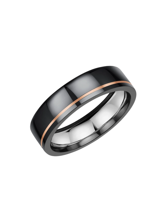 Zedd Zirconium, 9ct Rose Gold & Silver 6mm Wedding Ring
