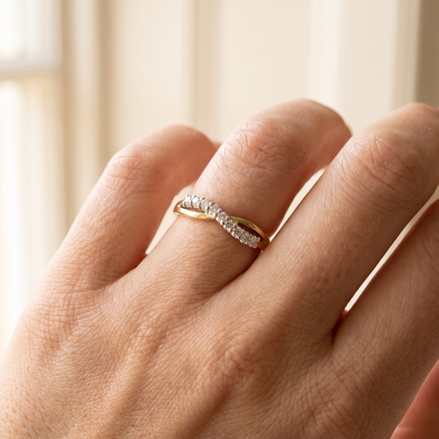 Diamond Crossover Half Eternity Ring with 0.33ct of Round Brilliant Diamonds in 9ct Yellow & White Gold