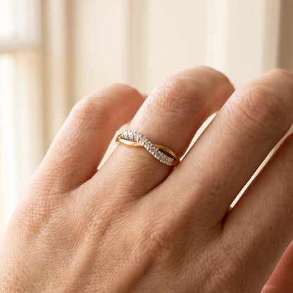 Diamond Crossover Half Eternity Ring with 0.33ct of Round Brilliant Diamonds in 9ct Yellow & White Gold
