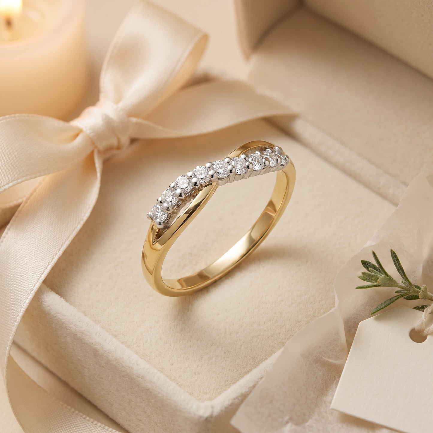 Diamond Crossover Half Eternity Ring with 0.33ct of Round Brilliant Diamonds in 9ct Yellow & White Gold
