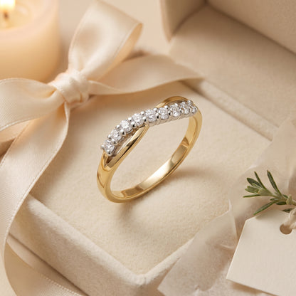 Diamond Crossover Half Eternity Ring with 0.33ct of Round Brilliant Diamonds in 9ct Yellow & White Gold