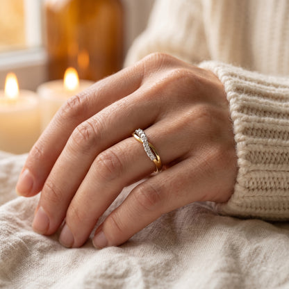 Diamond Crossover Half Eternity Ring with 0.33ct of Round Brilliant Diamonds in 9ct Yellow & White Gold