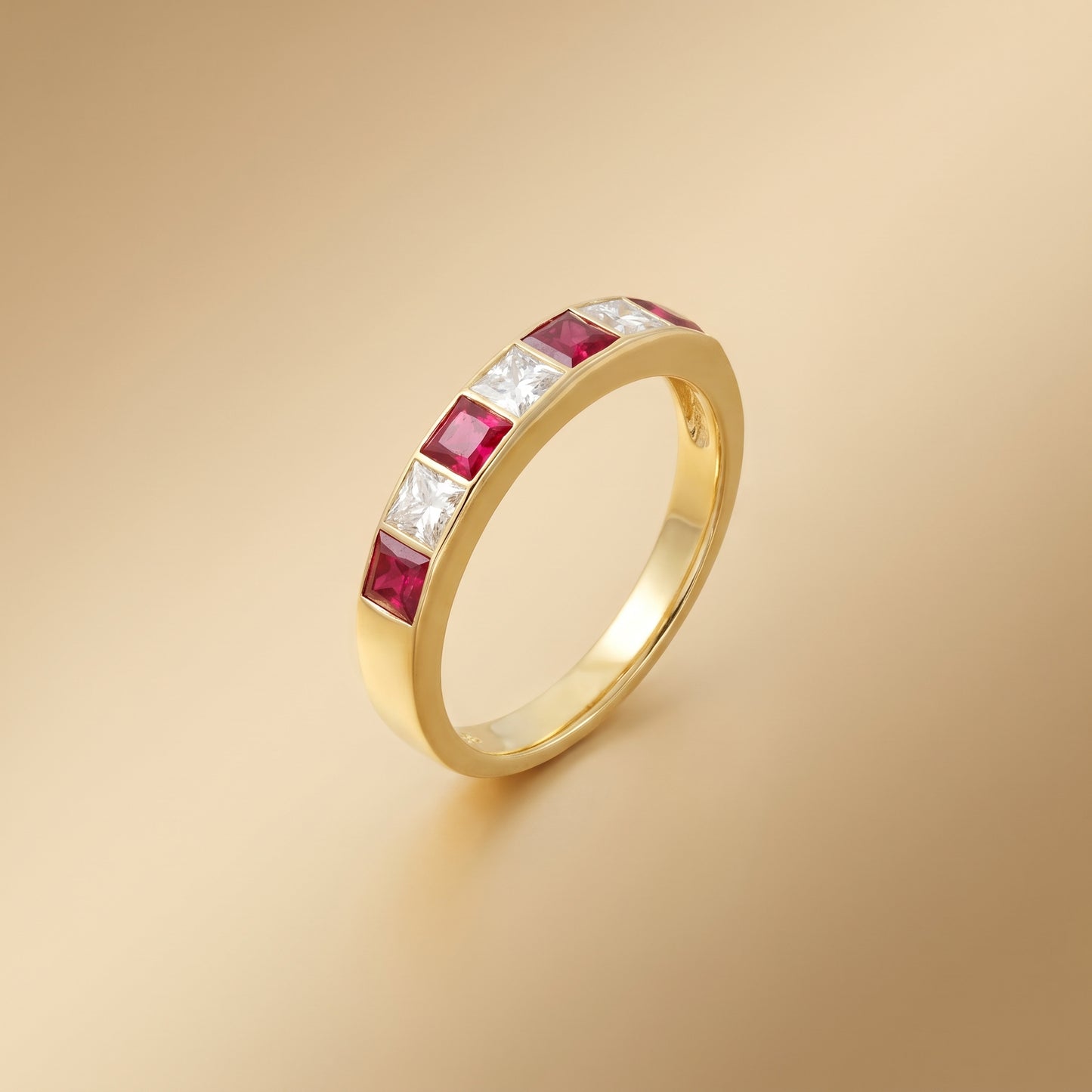 Pre-Owned Ruby and Diamond Half Eternity Ring in 18ct Yellow Gold