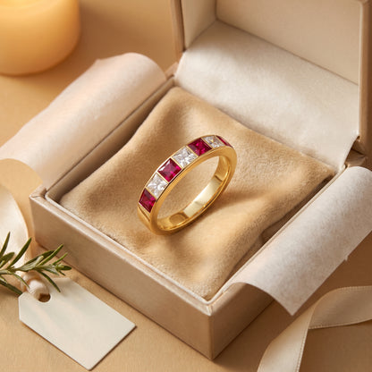 Pre-Owned Ruby and Diamond Half Eternity Ring in 18ct Yellow Gold