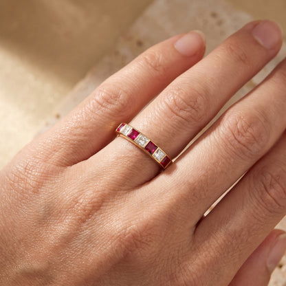 Pre-Owned Ruby and Diamond Half Eternity Ring in 18ct Yellow Gold