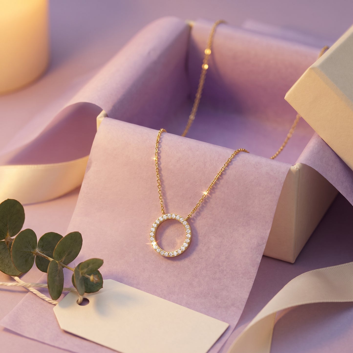 Diamond Circle Pendant with 0.10ct Round Brilliant Diamonds in 18ct Yellow Gold