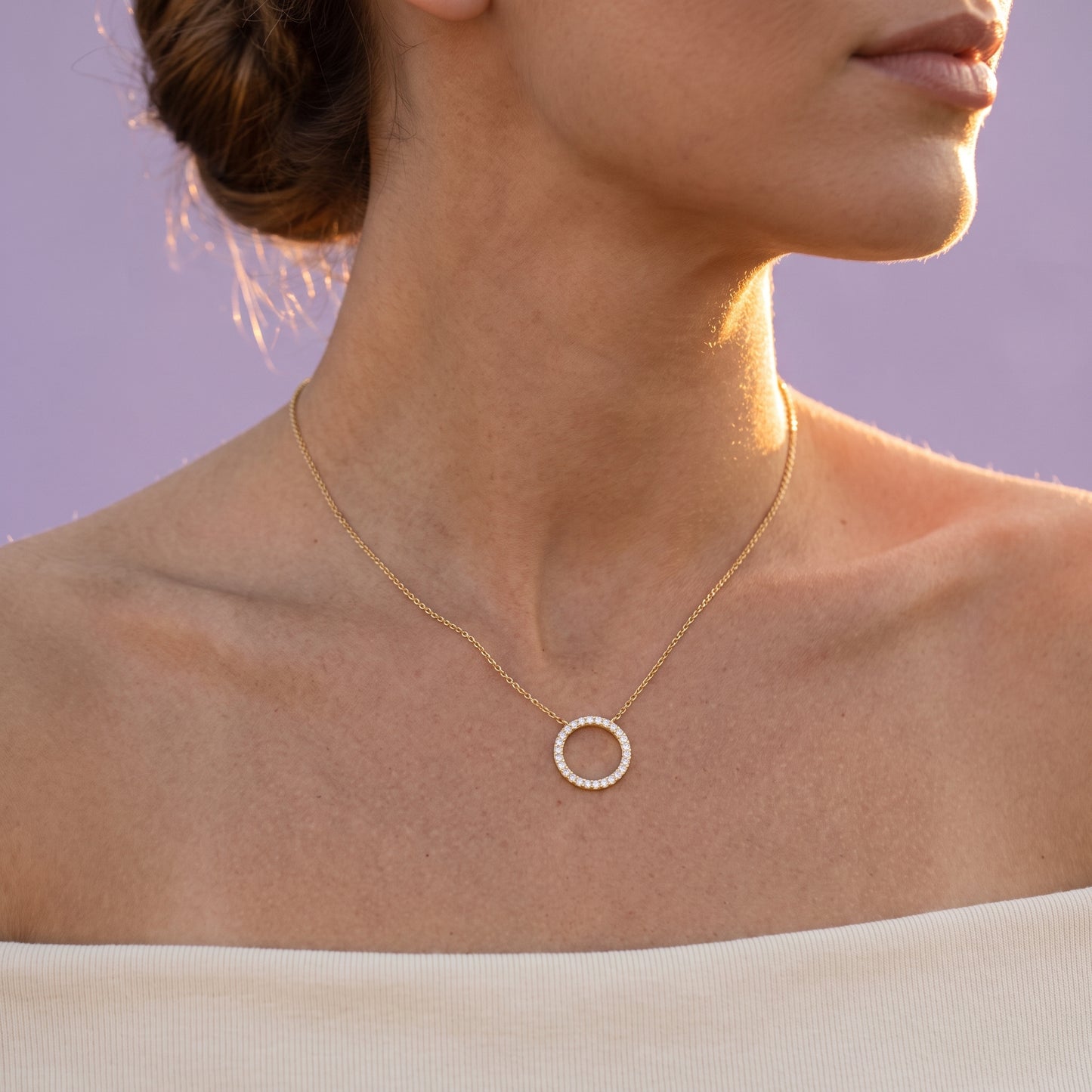 Diamond Circle Pendant with 0.10ct Round Brilliant Diamonds in 18ct Yellow Gold