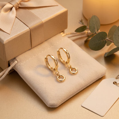 9ct Yellow Gold Hoop Earrings 16mm with Detachable Circle Drop