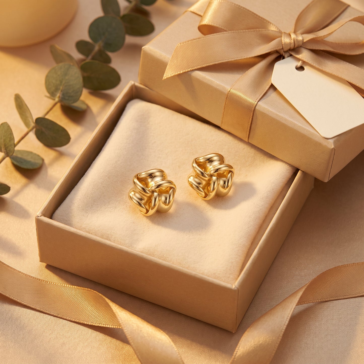 9ct Yellow Gold Ribbon Knot Stud Earrings 10mm x 10mm
