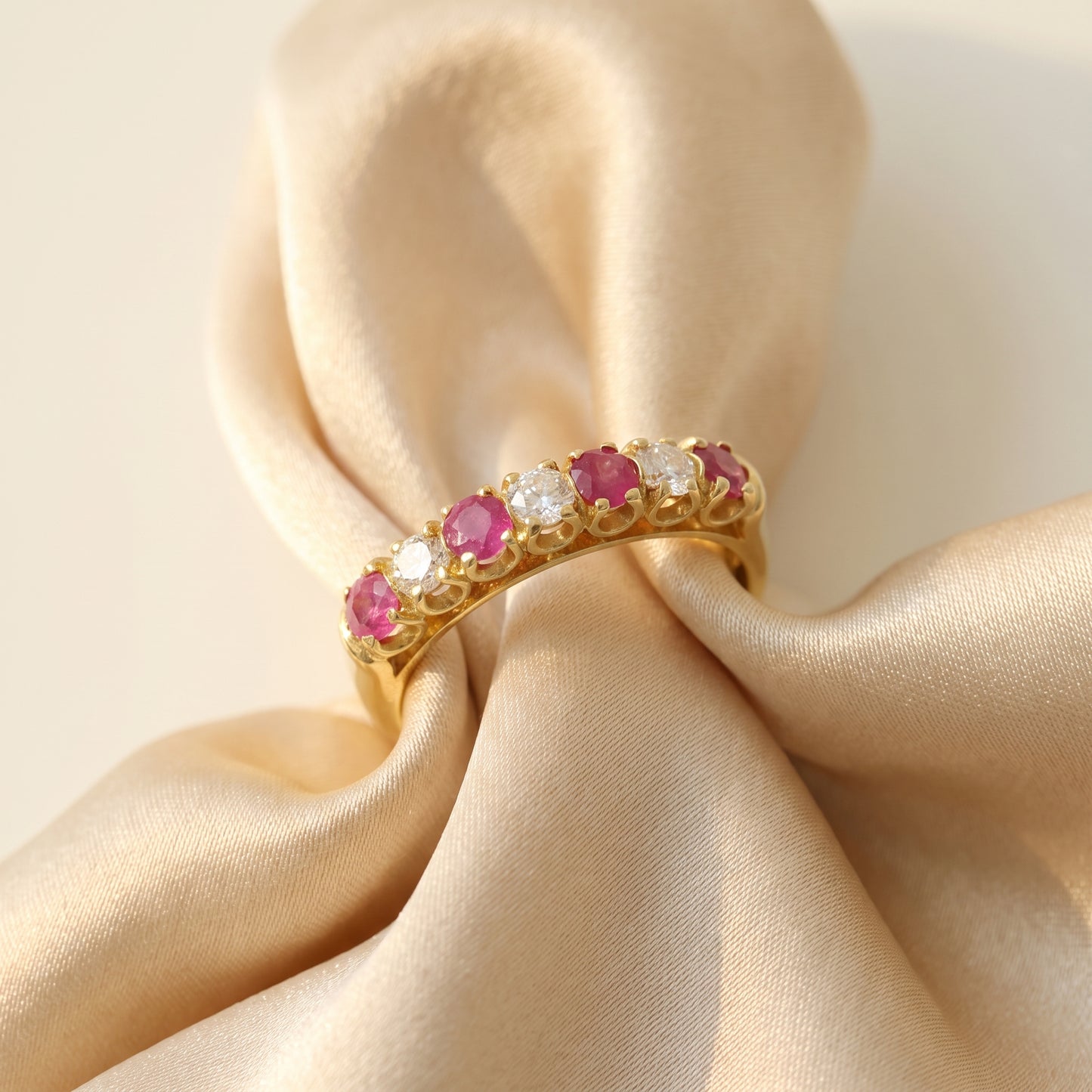Pre-Owned Ruby & Diamond Half Eternity Ring in 18ct Yellow Gold