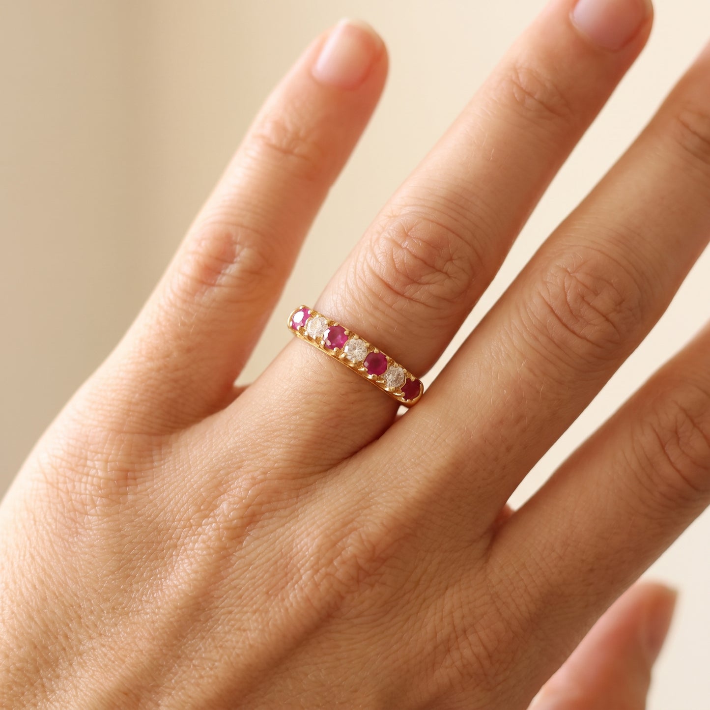 Pre-Owned Ruby & Diamond Half Eternity Ring in 18ct Yellow Gold