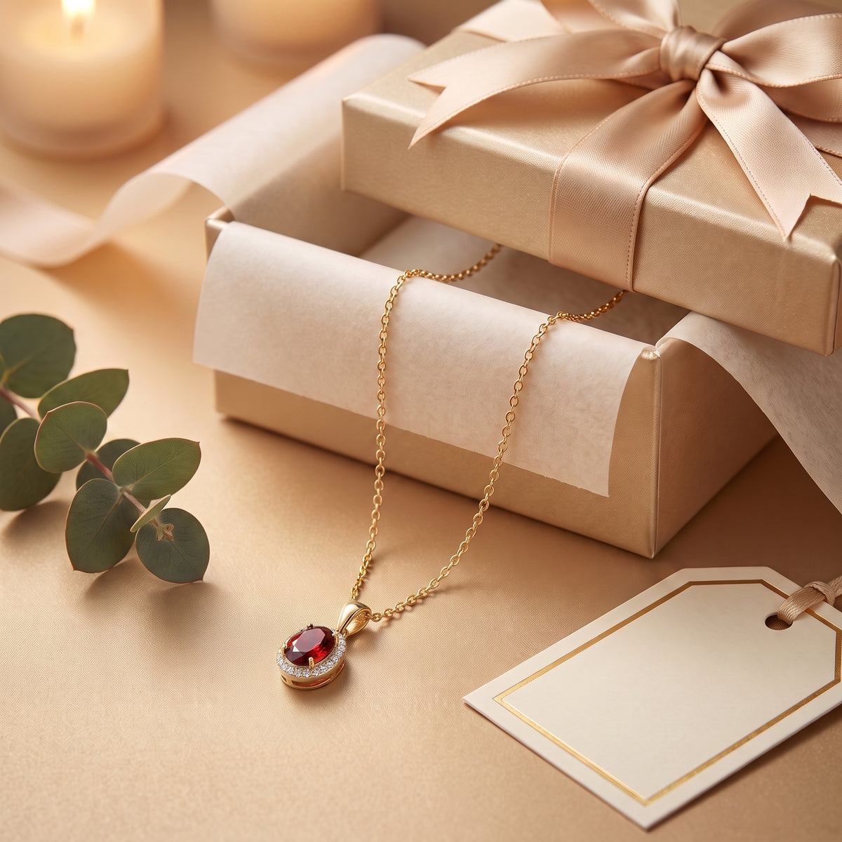Pre-Owned Garnet & Diamond Cluster Pendant in 9ct Yellow Gold