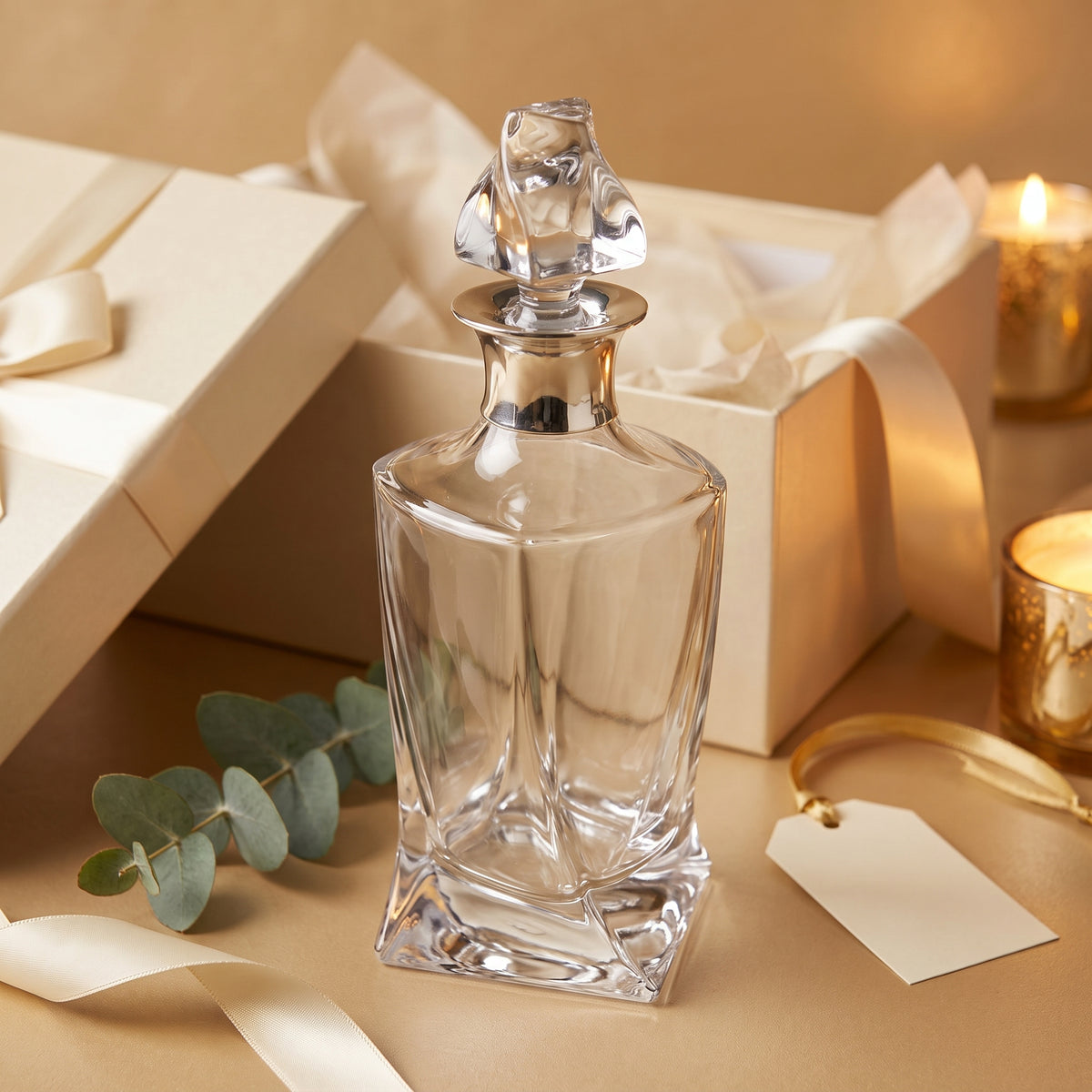 Crystal Decanter with Twisted Detail & Silver Collar