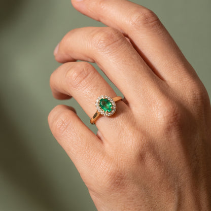 Emerald & Diamond Cluster Ring with 6x4mm Emerald and 0.12ct of Round Brilliant Diamonds in 9ct Yellow & White Gold (Copy)