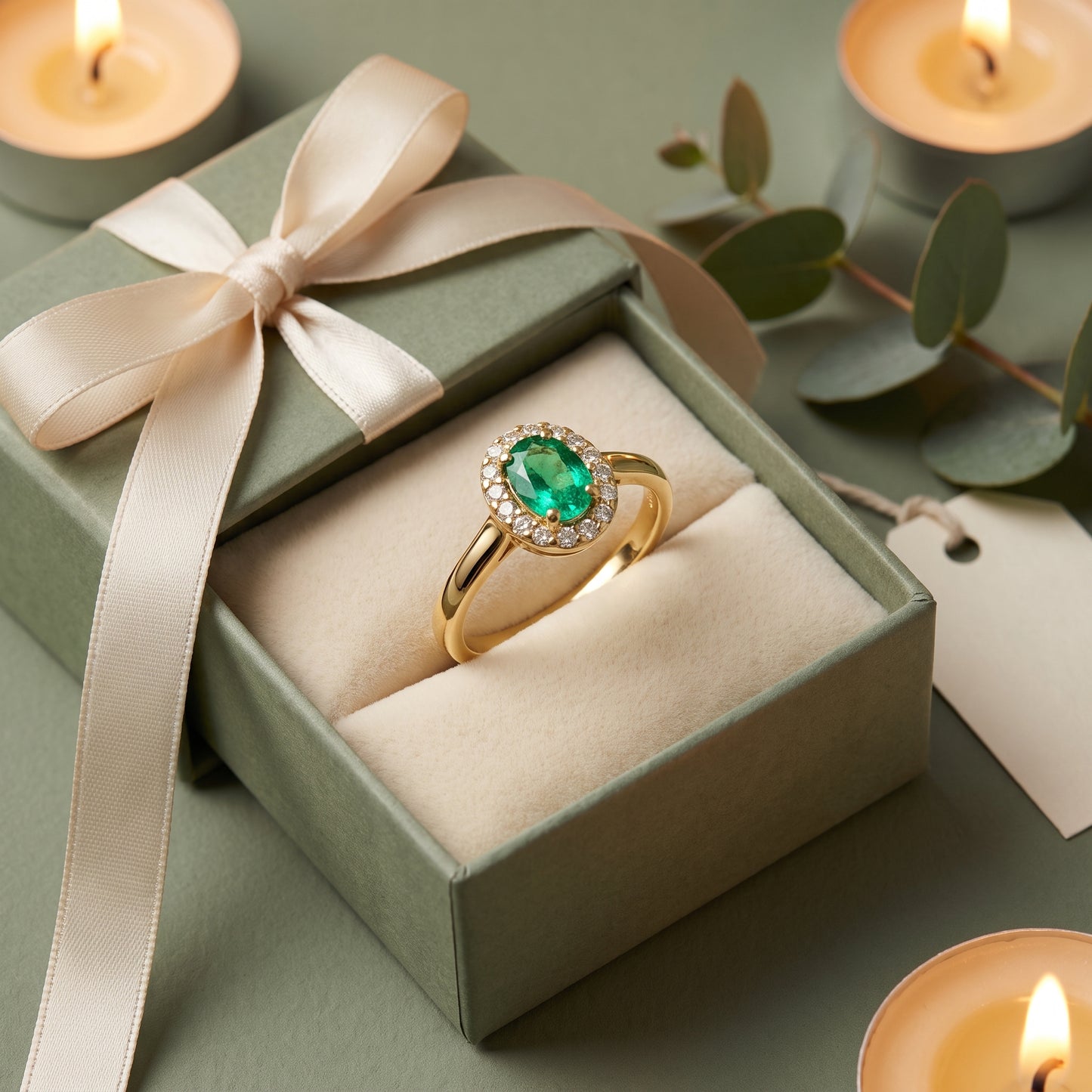 Emerald & Diamond Cluster Ring with 6x4mm Emerald and 0.12ct of Round Brilliant Diamonds in 9ct Yellow & White Gold (Copy)
