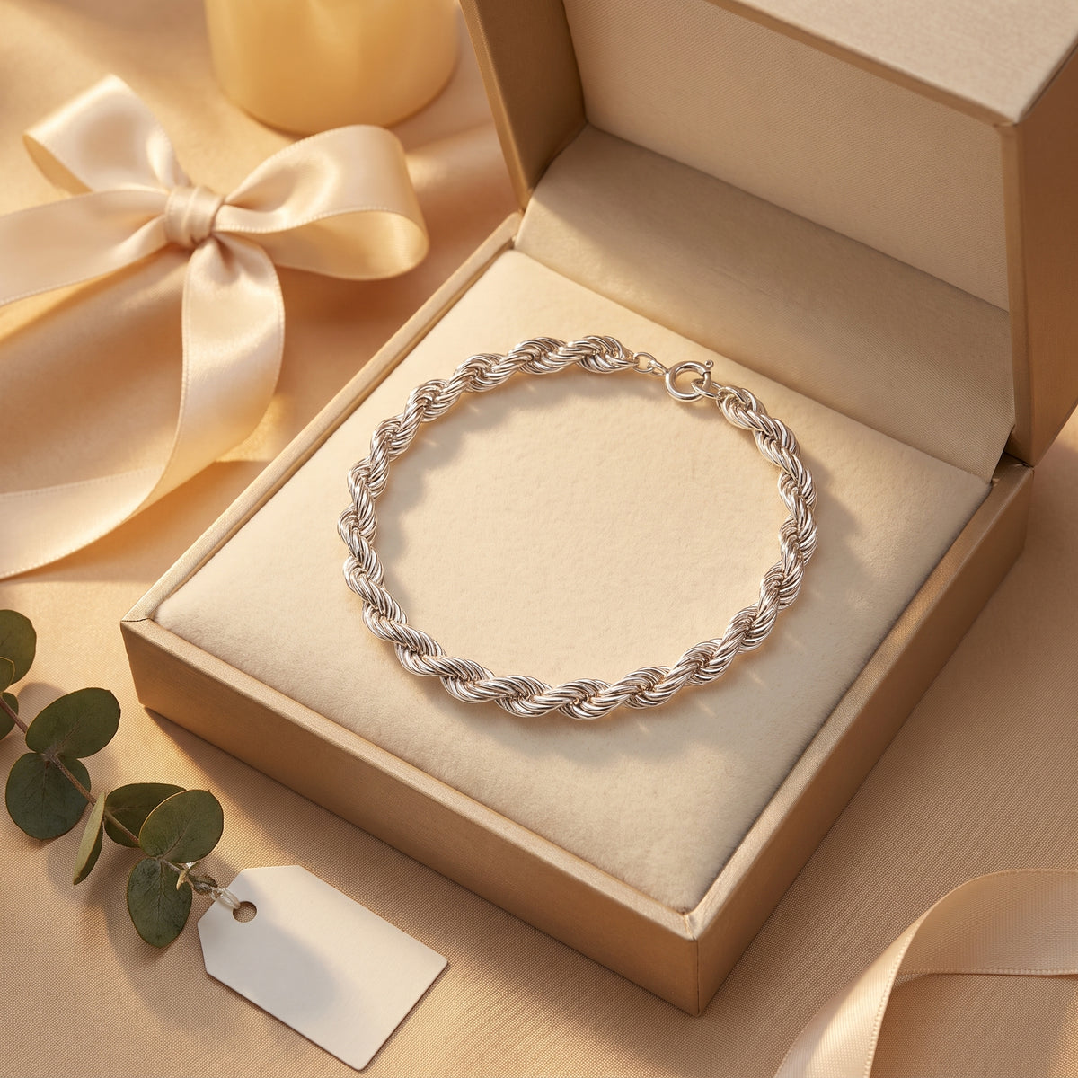 Pre-Owned Silver Rope Bracelet with Bolt Ring Clasp