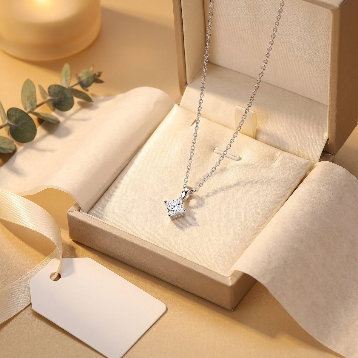 Pre-Owned Princess Cut Diamond Solitaire Pendant in 18ct White Gold