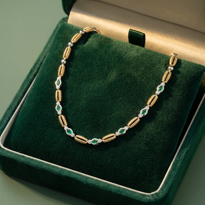 Pre-Owned Emerald & Diamond Necklace in 18ct Yellow & White Gold