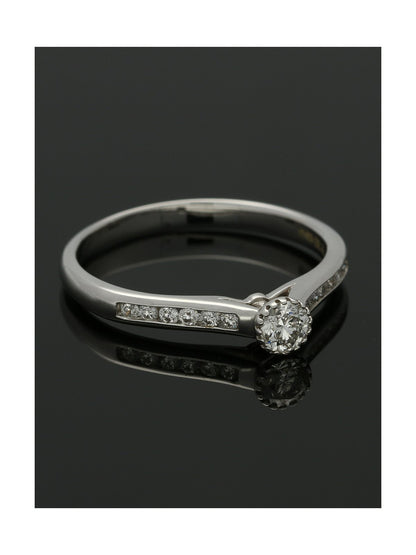 Diamond Solitaire Engagement Ring 0.35ct Round Brilliant Cut in 9ct White Gold with Diamond Shoulders