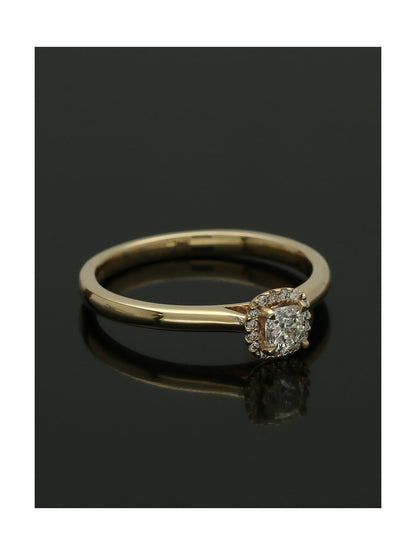 Diamond Halo Engagement Ring 0.31ct Cushion Cut in 9ct Yellow Gold