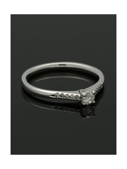 Diamond Solitaire Engagement Ring 0.21ct Round Brilliant Cut in 18ct White Gold with Diamond Shoulders