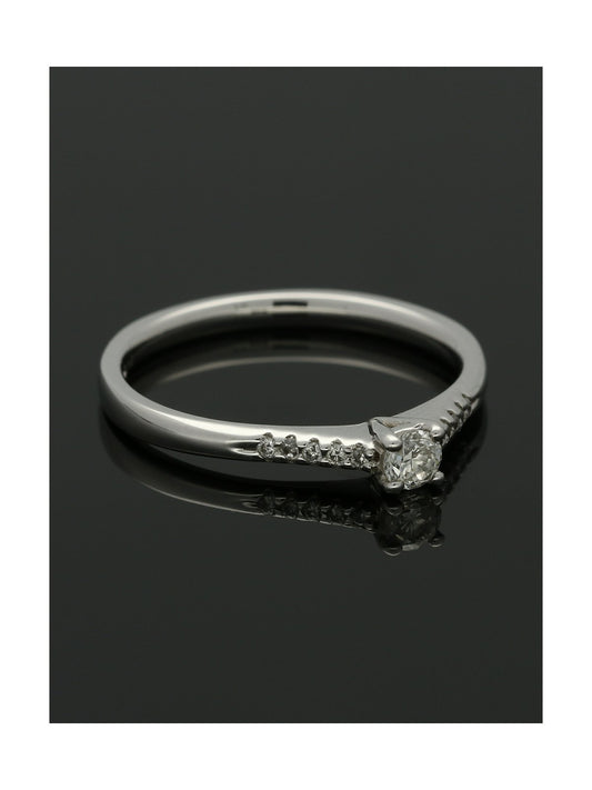 Diamond Solitaire Engagement Ring 0.21ct Round Brilliant Cut in 18ct White Gold with Diamond Shoulders