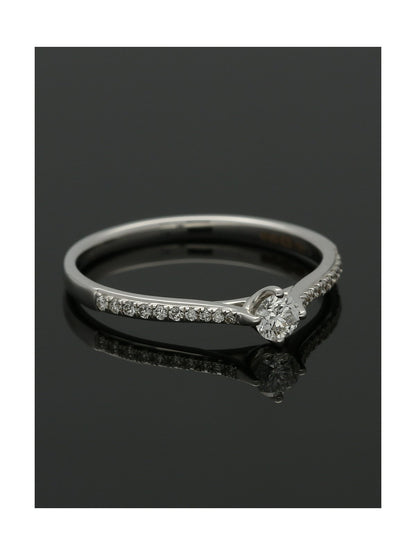  Diamond Solitaire Ring 0.15ct Round Brilliant Cut in 18ct White Gold with Diamond Shoulders