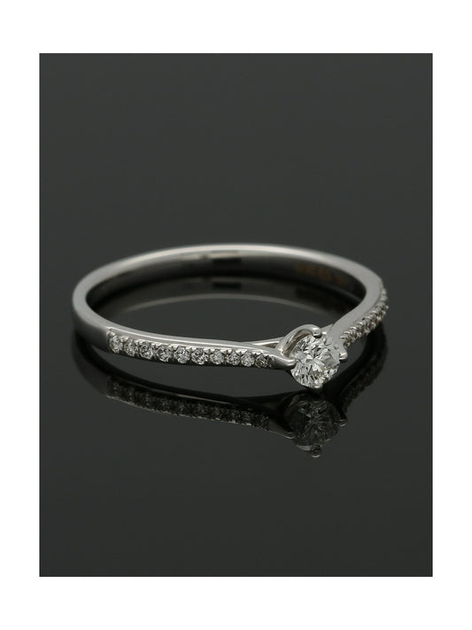  Diamond Solitaire Ring 0.15ct Round Brilliant Cut in 18ct White Gold with Diamond Shoulders