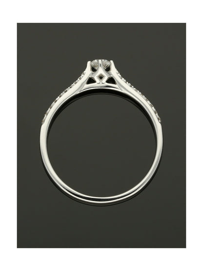  Diamond Solitaire Ring 0.15ct Round Brilliant Cut in 18ct White Gold with Diamond Shoulders