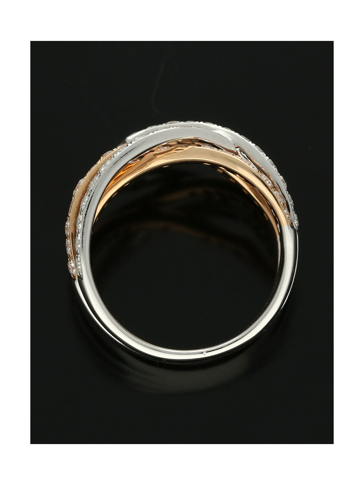 Diamond Crossover Ring Round Brilliant Cut in 18ct White & Rose Gold