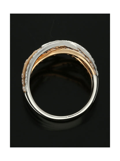 Diamond Crossover Ring Round Brilliant Cut in 18ct White & Rose Gold