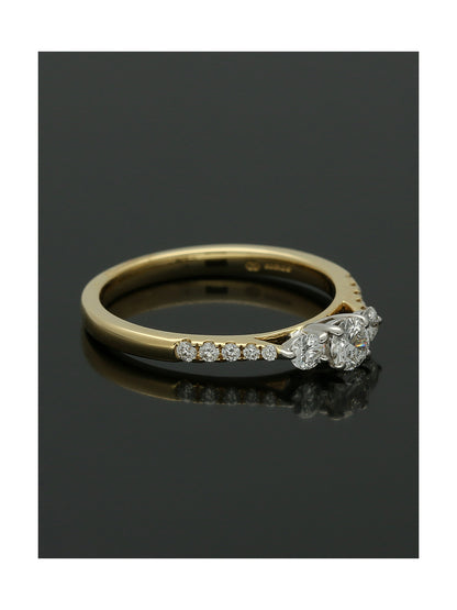 Diamond Three Stone Ring Round Brilliant Cut 0.50ct in 18ct Yellow Gold with Diamond Shoulders