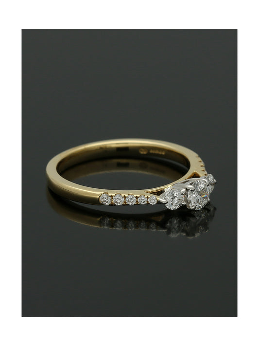 Diamond Three Stone Ring Round Brilliant Cut 0.50ct in 18ct Yellow Gold with Diamond Shoulders
