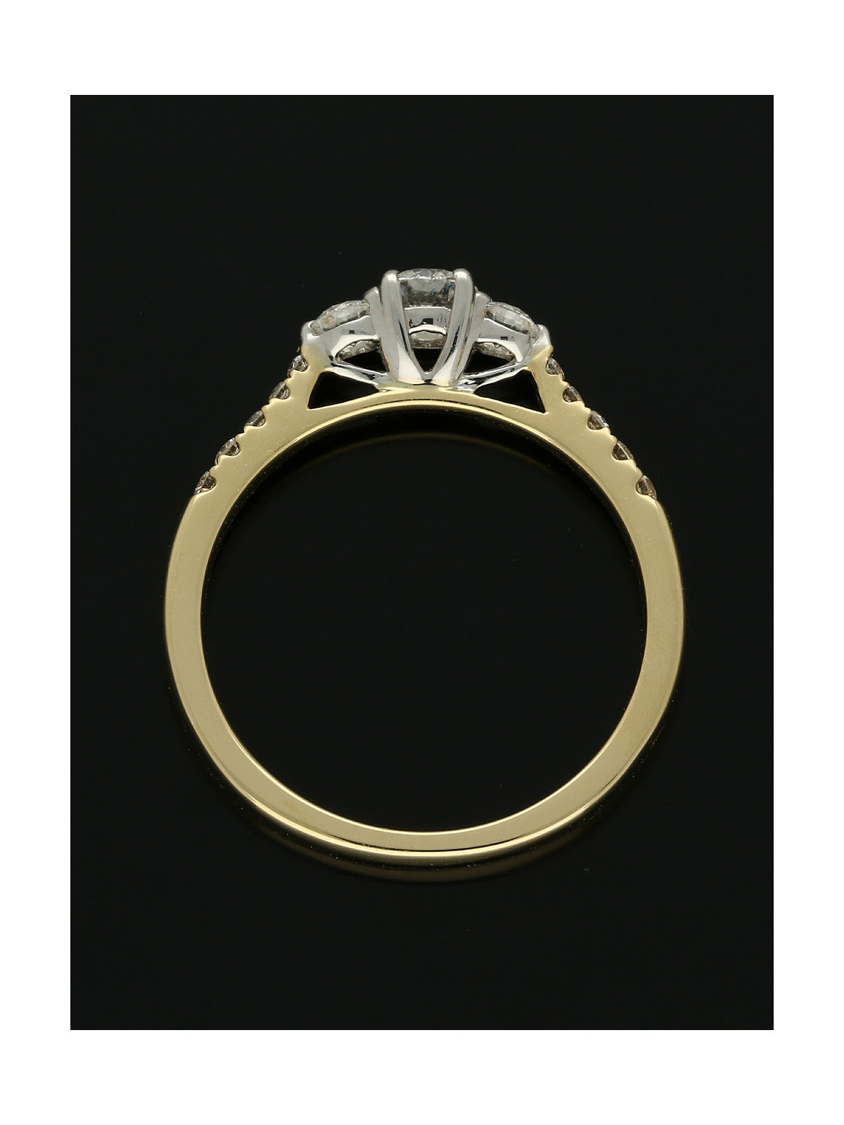 Diamond Three Stone Ring Round Brilliant Cut 0.50ct in 18ct Yellow Gold with Diamond Shoulders