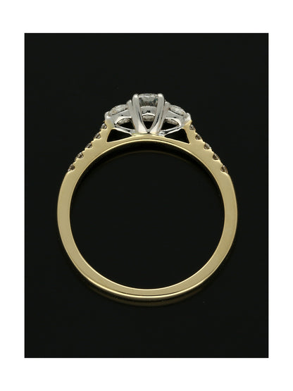 Diamond Three Stone Ring Round Brilliant Cut 0.50ct in 18ct Yellow Gold with Diamond Shoulders
