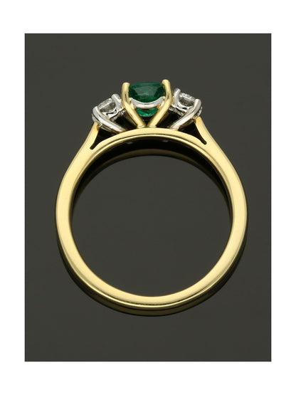 Emerald & Diamond Three Stone Ring in 18ct Yellow & White Gold