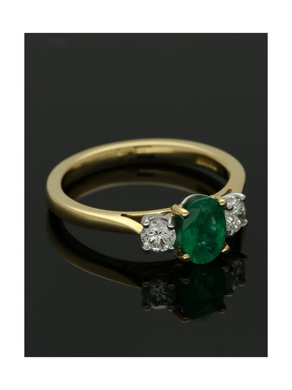 Emerald & Diamond Three Stone Ring in 18ct Yellow & White Gold