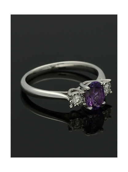 Amethyst & Diamond Three Stone Ring in 9ct White Gold