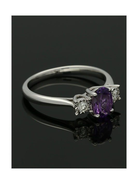 Amethyst & Diamond Three Stone Ring in 9ct White Gold