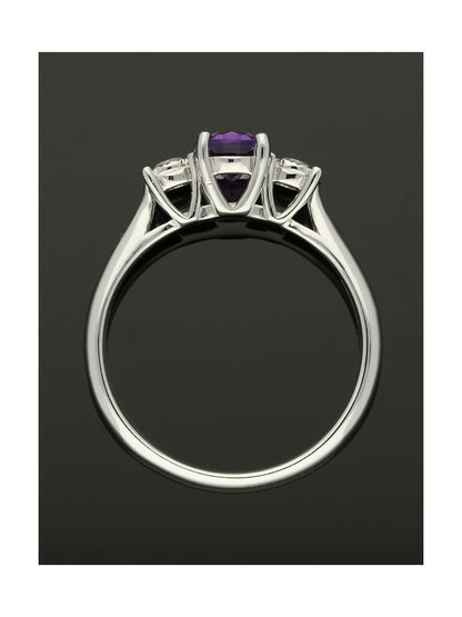Amethyst & Diamond Three Stone Ring in 9ct White Gold